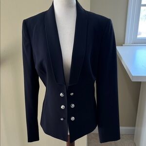 Tahari ASL Navy Blue Ponte Faux-Double-Breasted Blazer Size 8